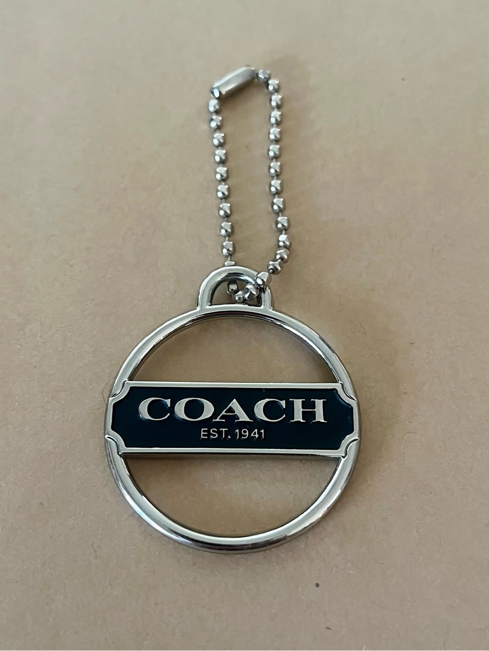 Coach Silver and Navy Round Logo Key Ring Pendant or Purse Accessory